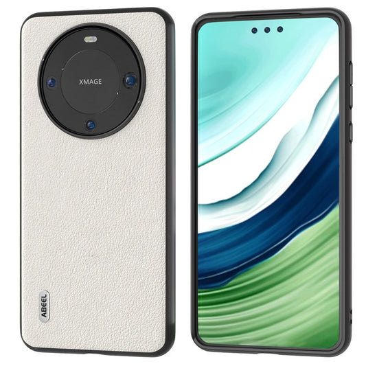 ABEEL For Huawei Mate 60 Textured Phone Case Genuine Cow Leather Coated PC+TPU Shockproof Cover - Grey