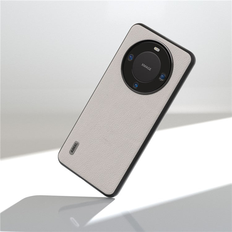ABEEL For Huawei Mate 60 Textured Phone Case Genuine Cow Leather Coated PC+TPU Shockproof Cover - Grey