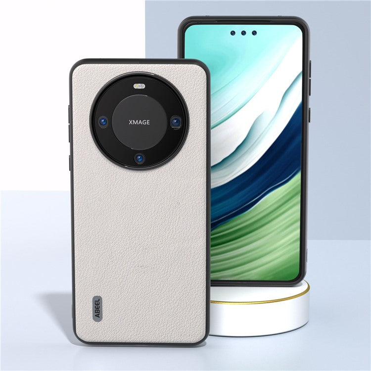 ABEEL For Huawei Mate 60 Textured Phone Case Genuine Cow Leather Coated PC+TPU Shockproof Cover - Grey