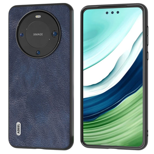 ABEEL For Huawei Mate 60 Cowhide Texture Phone Case PU Leather Coated TPU+PC Hybrid Protective Cover - Blue