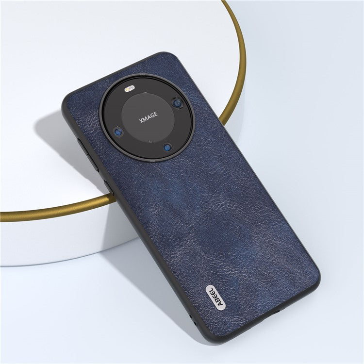 ABEEL For Huawei Mate 60 Cowhide Texture Phone Case PU Leather Coated TPU+PC Hybrid Protective Cover - Blue