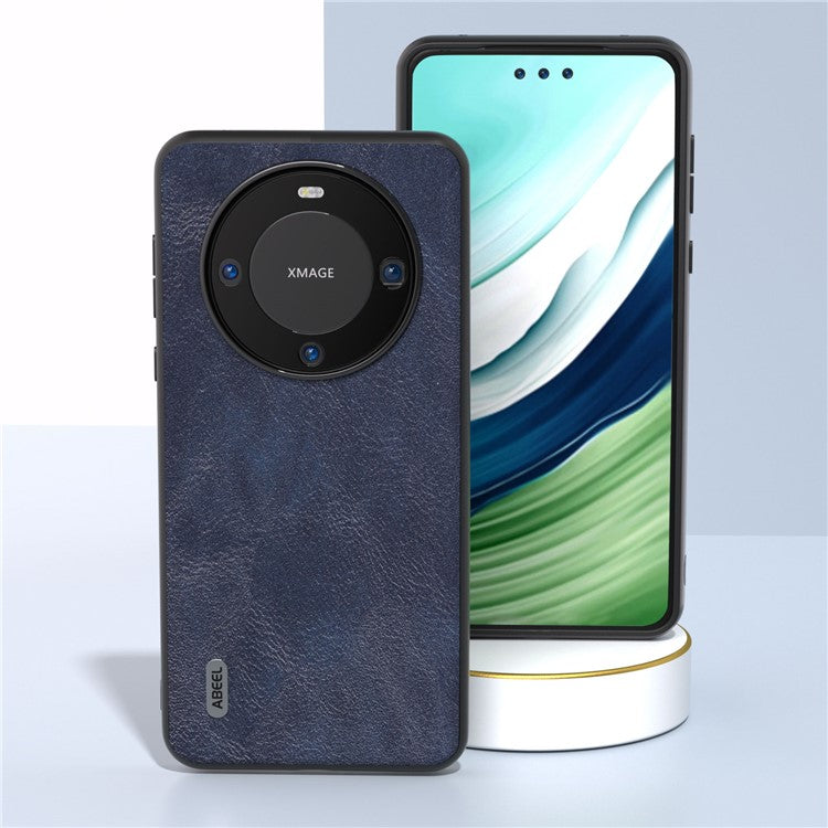 ABEEL For Huawei Mate 60 Cowhide Texture Phone Case PU Leather Coated TPU+PC Hybrid Protective Cover - Blue
