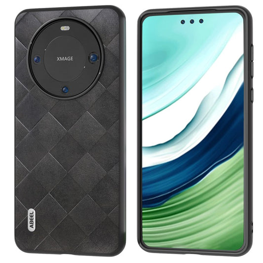 ABEEL For Huawei Mate 60 Grid Texture Back Cover PU Leather Coated PC+TPU Protective Phone Case - Black