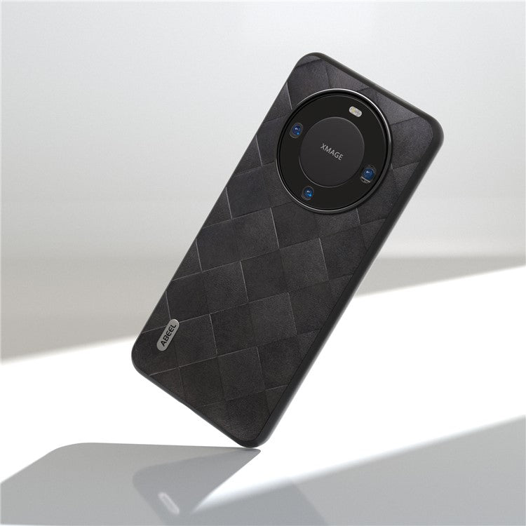 ABEEL For Huawei Mate 60 Grid Texture Back Cover PU Leather Coated PC+TPU Protective Phone Case - Black