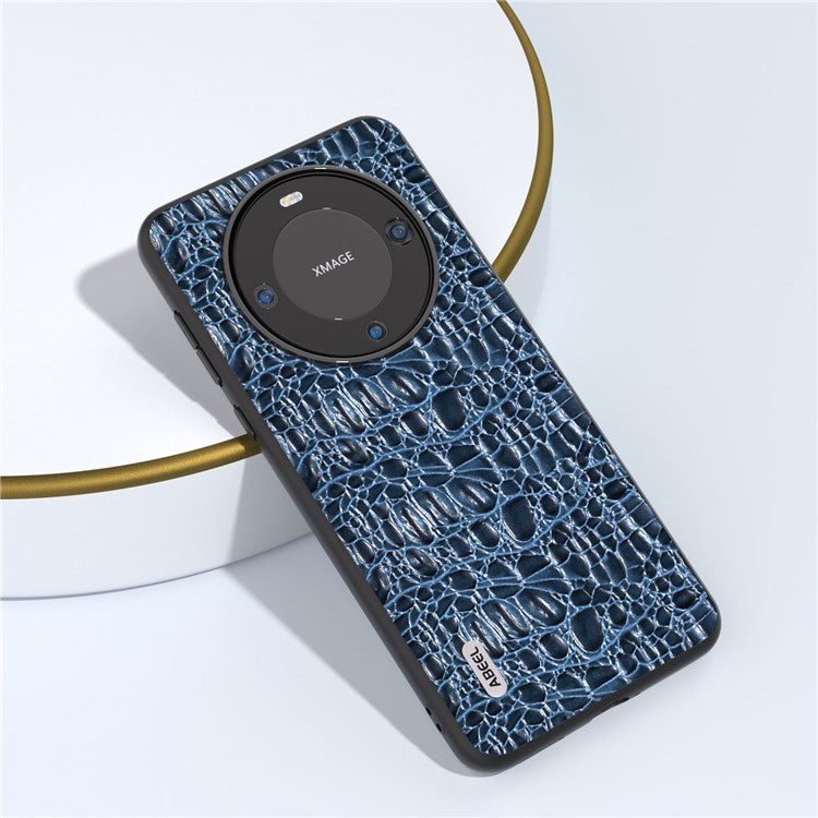 ABEEL For Huawei Mate 60 Canopy Texture Protective Case Genuine Cow Leather Coated PC+TPU Phone Cover - Blue