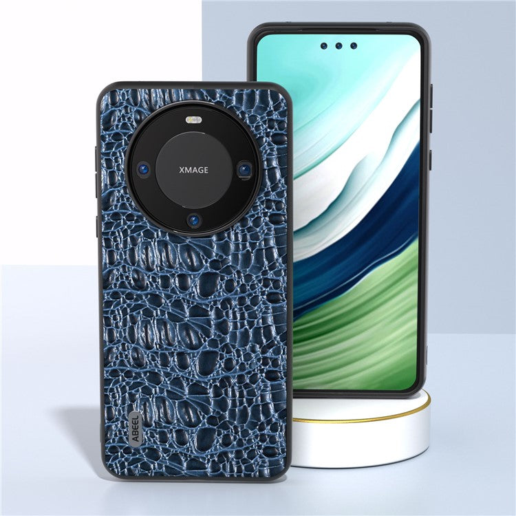 ABEEL For Huawei Mate 60 Canopy Texture Protective Case Genuine Cow Leather Coated PC+TPU Phone Cover - Blue