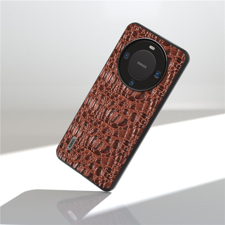 ABEEL For Huawei Mate 60 Canopy Texture Protective Case Genuine Cow Leather Coated PC+TPU Phone Cover - Brown