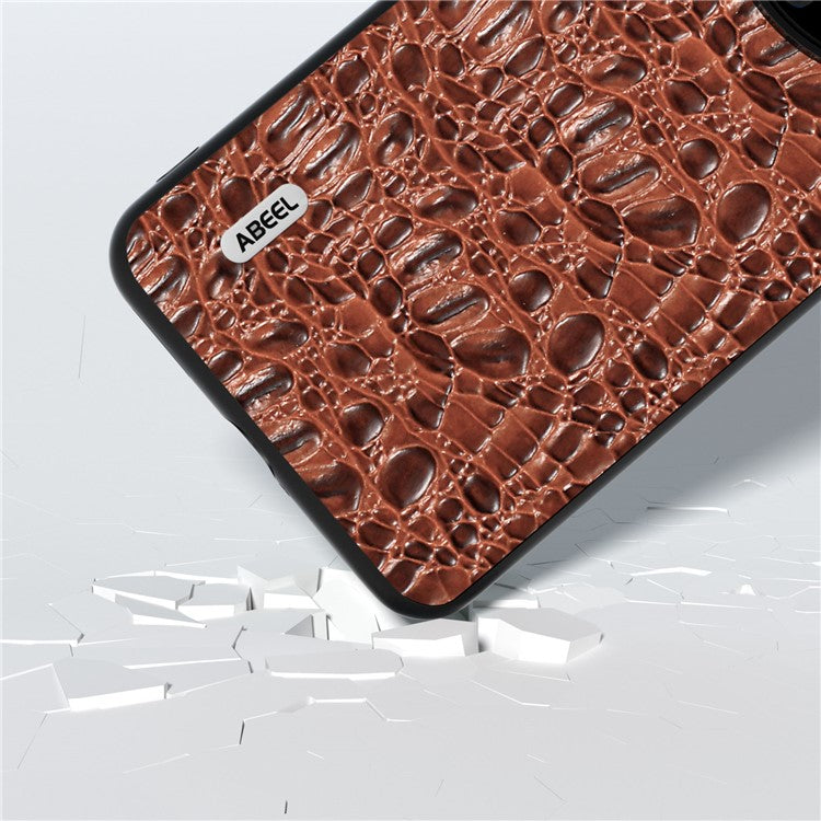 ABEEL For Huawei Mate 60 Canopy Texture Protective Case Genuine Cow Leather Coated PC+TPU Phone Cover - Brown