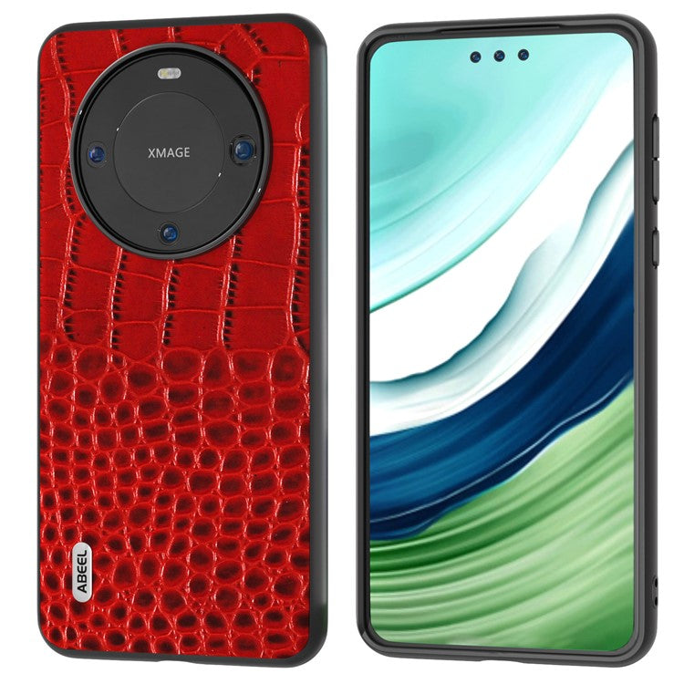 ABEEL For Huawei Mate 60 Crocodile Texture Phone Cover Genuine Cow Leather Coated PC+TPU Hybrid Case - Red