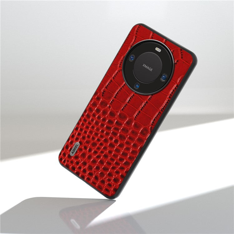 ABEEL For Huawei Mate 60 Crocodile Texture Phone Cover Genuine Cow Leather Coated PC+TPU Hybrid Case - Red