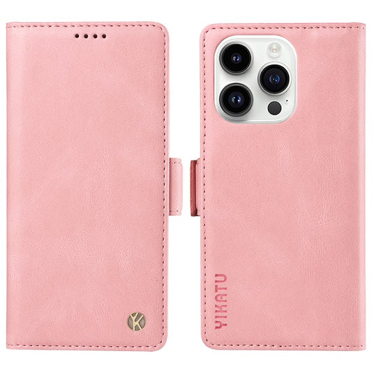 YIKATU YK-005 for iPhone 14 Pro Folio Flip Cover PU Leather Skin-touch Stand Wallet Phone Case - Pink