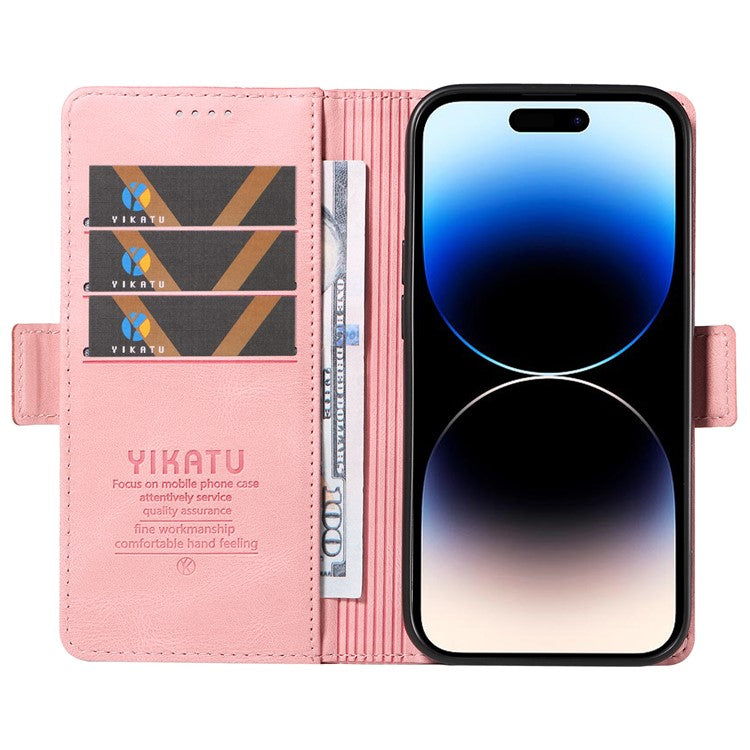 YIKATU YK-005 for iPhone 14 Pro Folio Flip Cover PU Leather Skin-touch Stand Wallet Phone Case - Pink