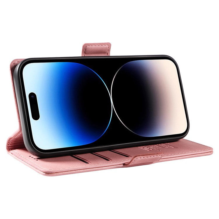 YIKATU YK-005 for iPhone 14 Pro Folio Flip Cover PU Leather Skin-touch Stand Wallet Phone Case - Pink