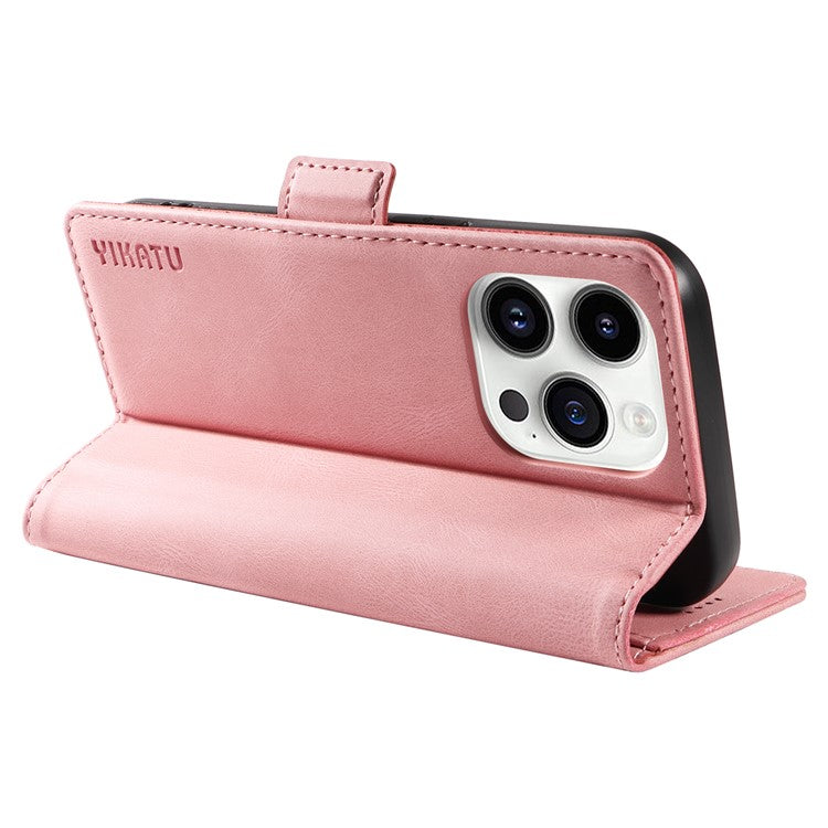 YIKATU YK-005 for iPhone 14 Pro Folio Flip Cover PU Leather Skin-touch Stand Wallet Phone Case - Pink