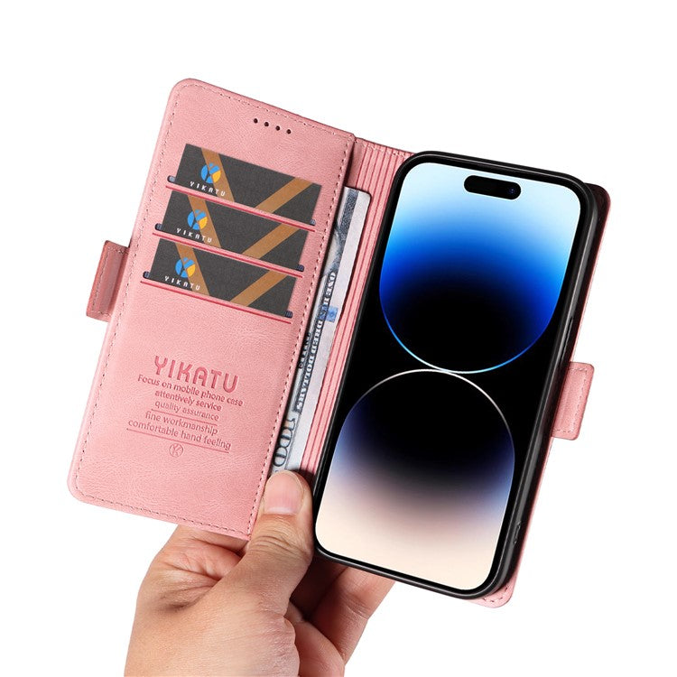 YIKATU YK-005 for iPhone 14 Pro Folio Flip Cover PU Leather Skin-touch Stand Wallet Phone Case - Pink