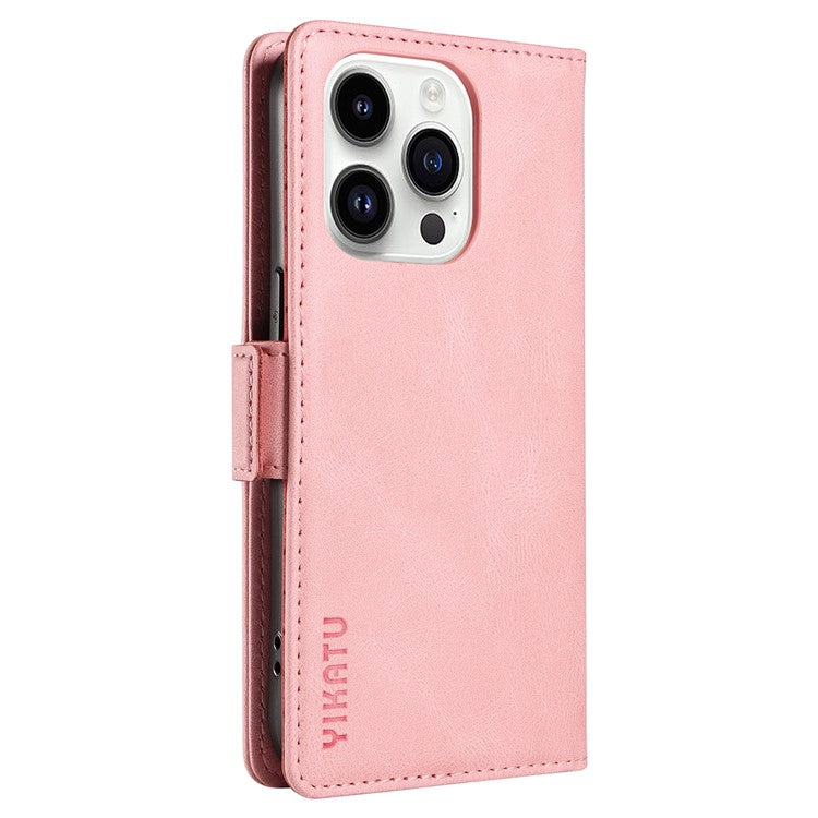 YIKATU YK-005 for iPhone 14 Pro Folio Flip Cover PU Leather Skin-touch Stand Wallet Phone Case - Pink