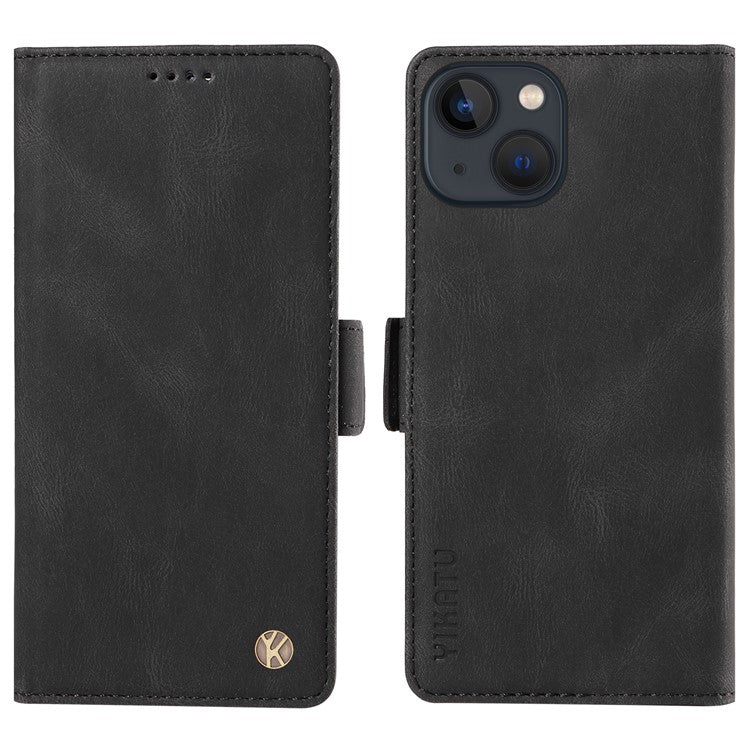 YIKATU YK-005 For iPhone 14 Wallet Case Stand PU Leather Skin-touch Magnetic Protective Phone Cover - Black