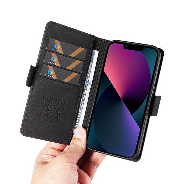 YIKATU YK-005 For iPhone 14 Wallet Case Stand PU Leather Skin-touch Magnetic Protective Phone Cover - Black