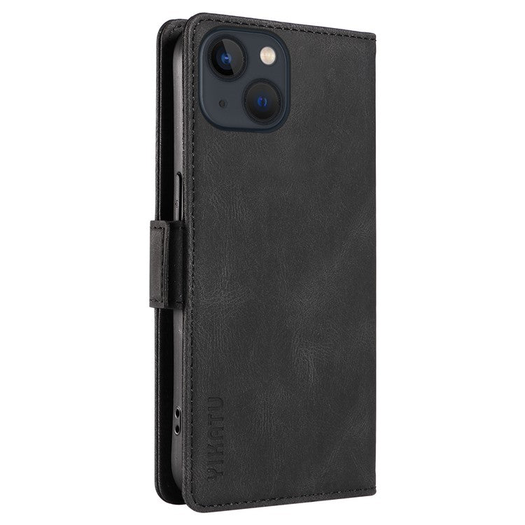 YIKATU YK-005 For iPhone 14 Wallet Case Stand PU Leather Skin-touch Magnetic Protective Phone Cover - Black