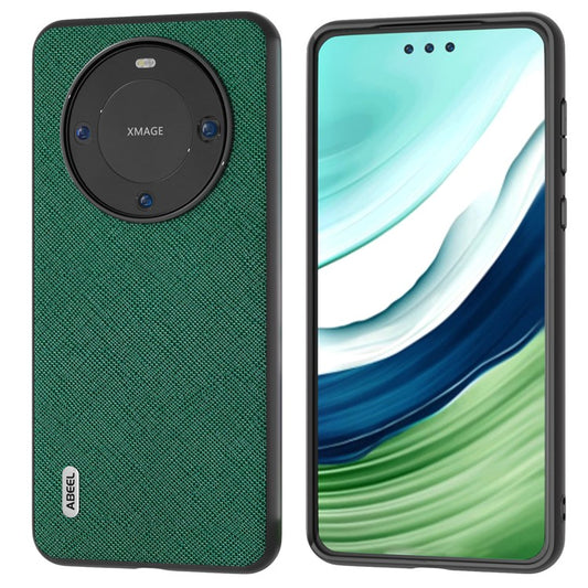 ABEEL For Huawei Mate 60 Pro Cowhide Leather Coating Phone Case Cross Texture TPU+PC Cover - Green