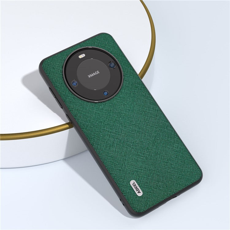 ABEEL For Huawei Mate 60 Pro Cowhide Leather Coating Phone Case Cross Texture TPU+PC Cover - Green