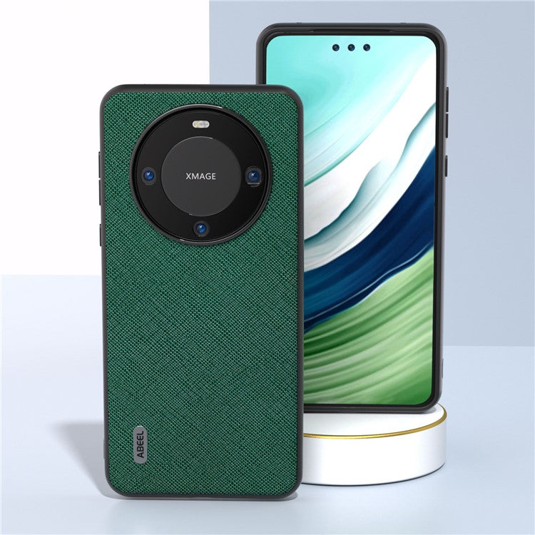 ABEEL For Huawei Mate 60 Pro Cowhide Leather Coating Phone Case Cross Texture TPU+PC Cover - Green