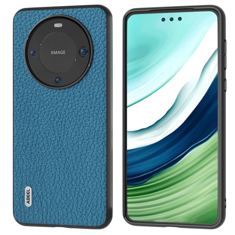 ABEEL For Huawei Mate 60 Pro Anti-Scratch Cowhide Leather Coated PC+TPU Phone Case Litchi Texture Cover - Blue