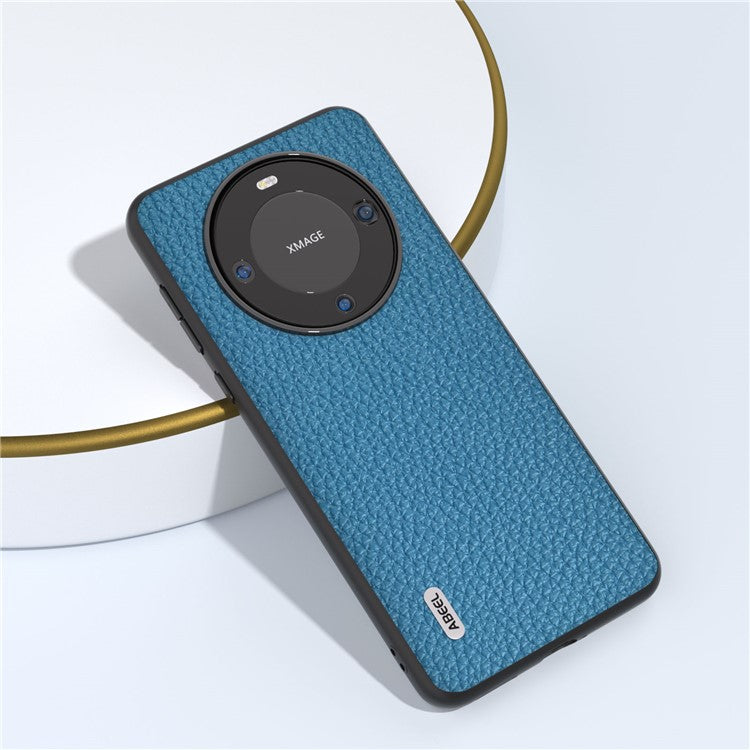 ABEEL For Huawei Mate 60 Pro Anti-Scratch Cowhide Leather Coated PC+TPU Phone Case Litchi Texture Cover - Blue