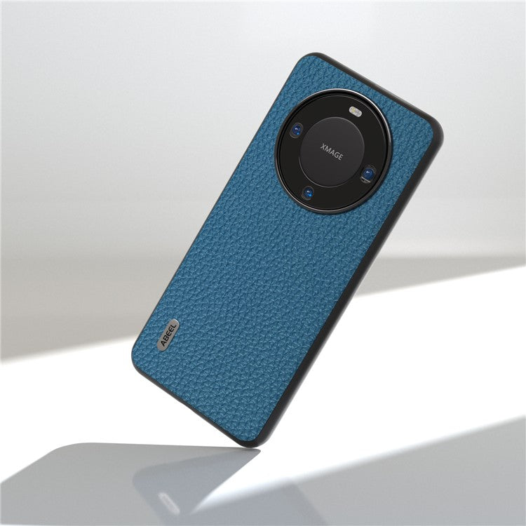 ABEEL For Huawei Mate 60 Pro Anti-Scratch Cowhide Leather Coated PC+TPU Phone Case Litchi Texture Cover - Blue