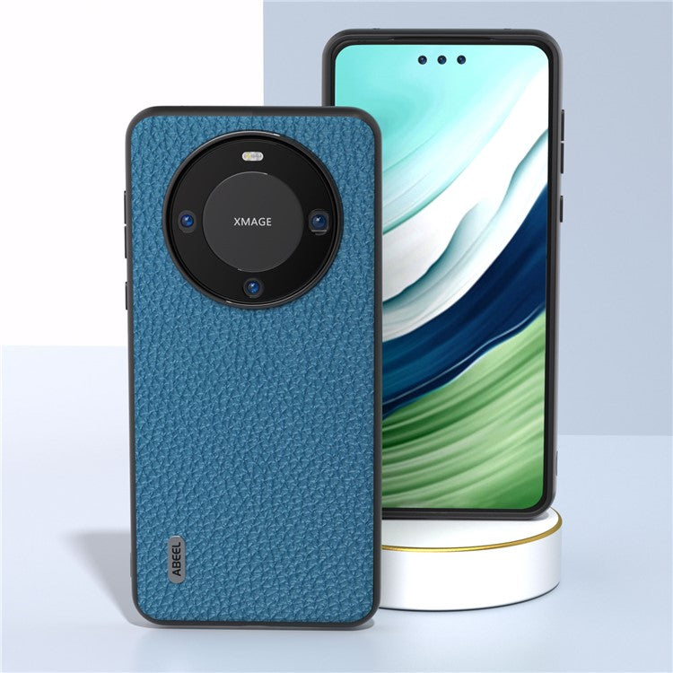 ABEEL For Huawei Mate 60 Pro Anti-Scratch Cowhide Leather Coated PC+TPU Phone Case Litchi Texture Cover - Blue