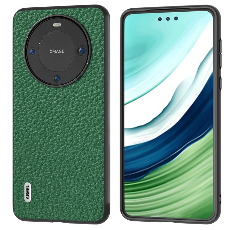ABEEL For Huawei Mate 60 Pro Anti-Scratch Cowhide Leather Coated PC+TPU Phone Case Litchi Texture Cover - Green
