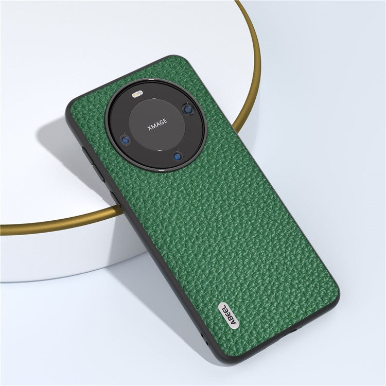 ABEEL For Huawei Mate 60 Pro Anti-Scratch Cowhide Leather Coated PC+TPU Phone Case Litchi Texture Cover - Green
