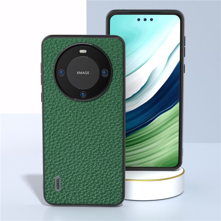 ABEEL For Huawei Mate 60 Pro Anti-Scratch Cowhide Leather Coated PC+TPU Phone Case Litchi Texture Cover - Green
