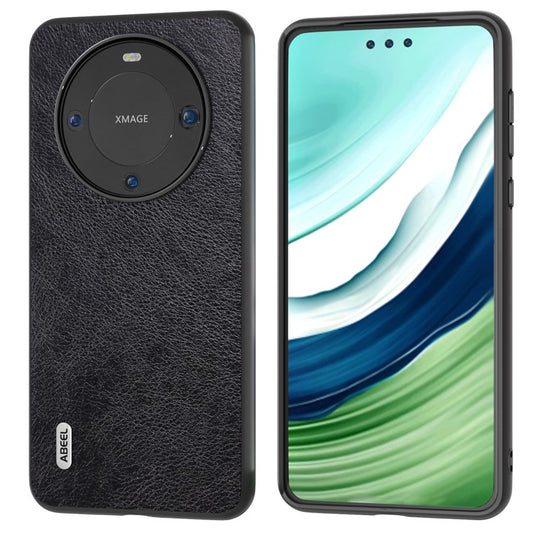 ABEEL For Huawei Mate 60 Pro Cell Phone Case Litchi Texture PU Leather Coated PC Cover Phone Shell - Black