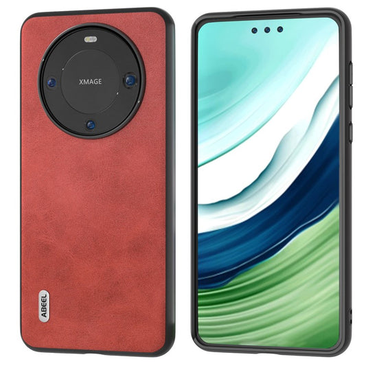 ABEEL For Huawei Mate 60 Pro Slim-Fit Cowhide Texture Cover PU Leather+TPU+PC Phone Case - Red