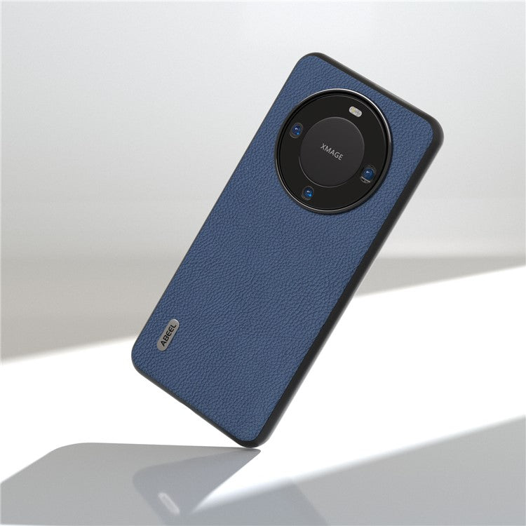 ABEEL For Huawei Mate 60 Fine Litchi Texture Anti-fall Phone Case Cowhide Leather Coated PC+TPU Cover - Blue