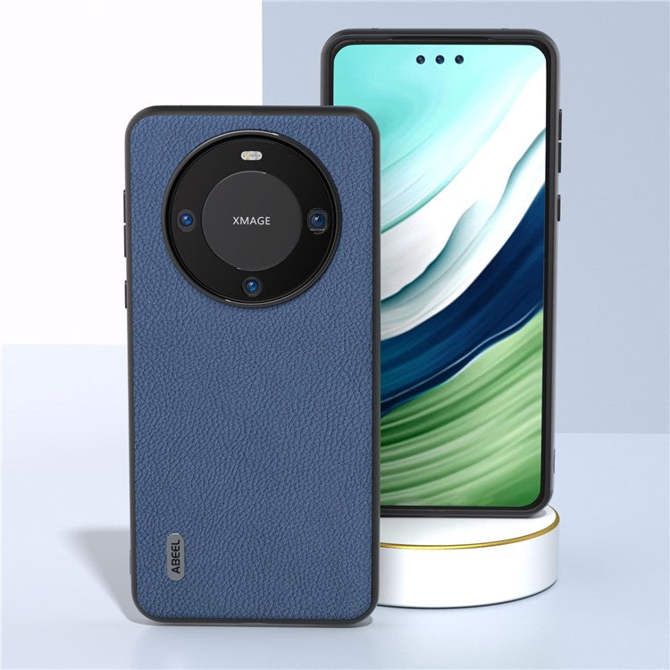 ABEEL For Huawei Mate 60 Fine Litchi Texture Anti-fall Phone Case Cowhide Leather Coated PC+TPU Cover - Blue