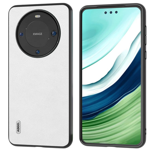 ABEEL Phone Case for Huawei Mate 60 , Slim-Fit Phone Shell Litchi Texture PU Leather + PC Cover - White