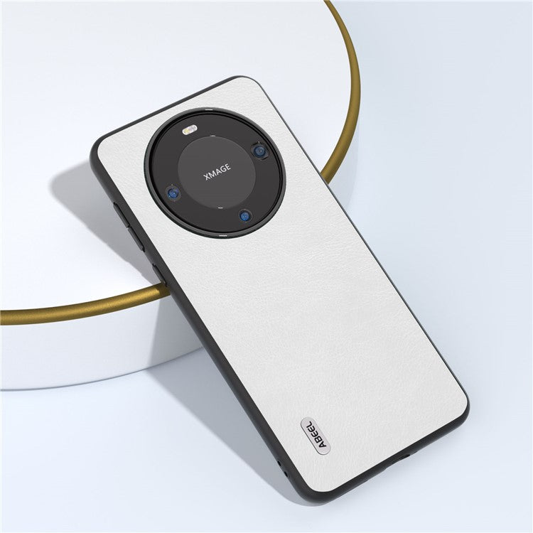 ABEEL Phone Case for Huawei Mate 60 , Slim-Fit Phone Shell Litchi Texture PU Leather + PC Cover - White