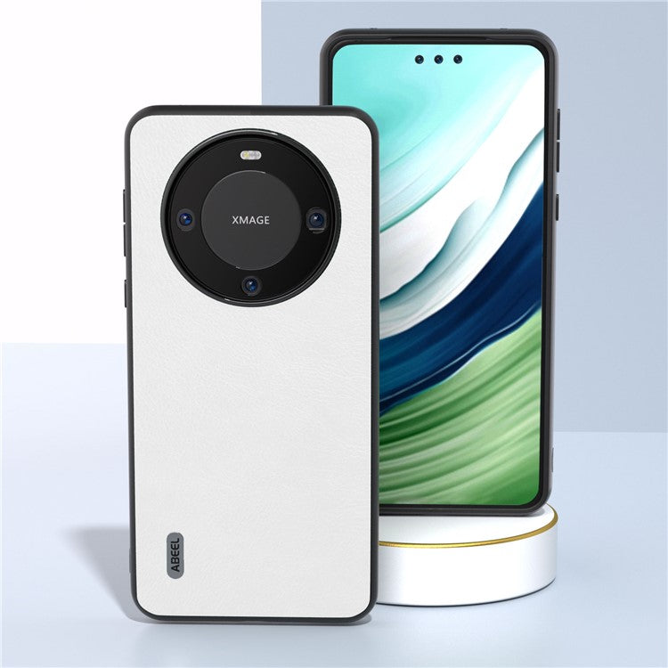 ABEEL Phone Case for Huawei Mate 60 , Slim-Fit Phone Shell Litchi Texture PU Leather + PC Cover - White