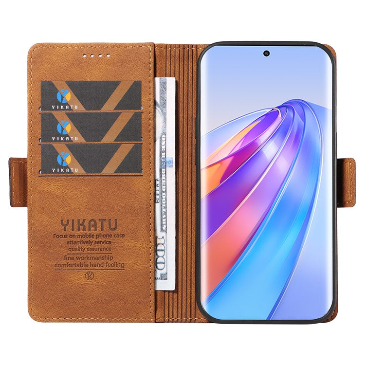 YIKATU YK-005 For Honor X40 5G / X9a 5G / Magic5 Lite 5G PU Leather Wallet Phone Case Stand Skin-touch Cover - Brown