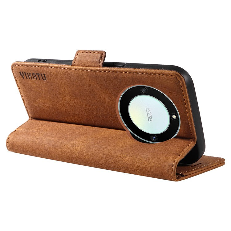 YIKATU YK-005 For Honor X40 5G / X9a 5G / Magic5 Lite 5G PU Leather Wallet Phone Case Stand Skin-touch Cover - Brown