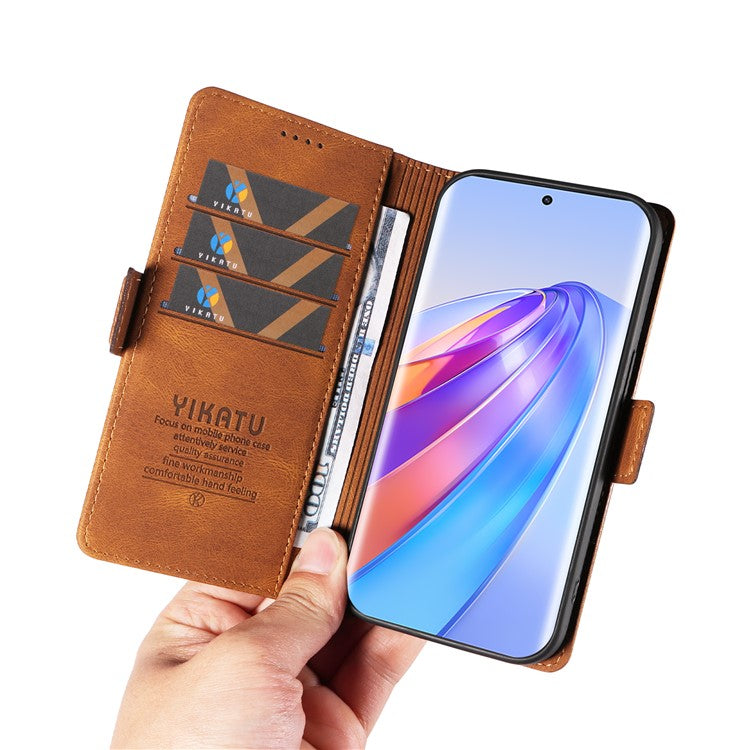 YIKATU YK-005 For Honor X40 5G / X9a 5G / Magic5 Lite 5G PU Leather Wallet Phone Case Stand Skin-touch Cover - Brown