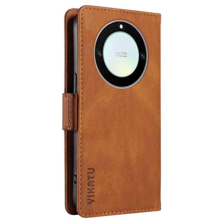 YIKATU YK-005 For Honor X40 5G / X9a 5G / Magic5 Lite 5G PU Leather Wallet Phone Case Stand Skin-touch Cover - Brown