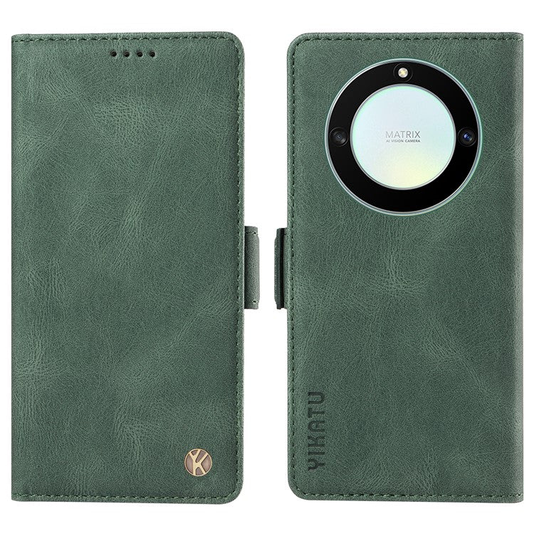 YIKATU YK-005 For Honor X40 5G / X9a 5G / Magic5 Lite 5G PU Leather Wallet Phone Case Stand Skin-touch Cover - Green