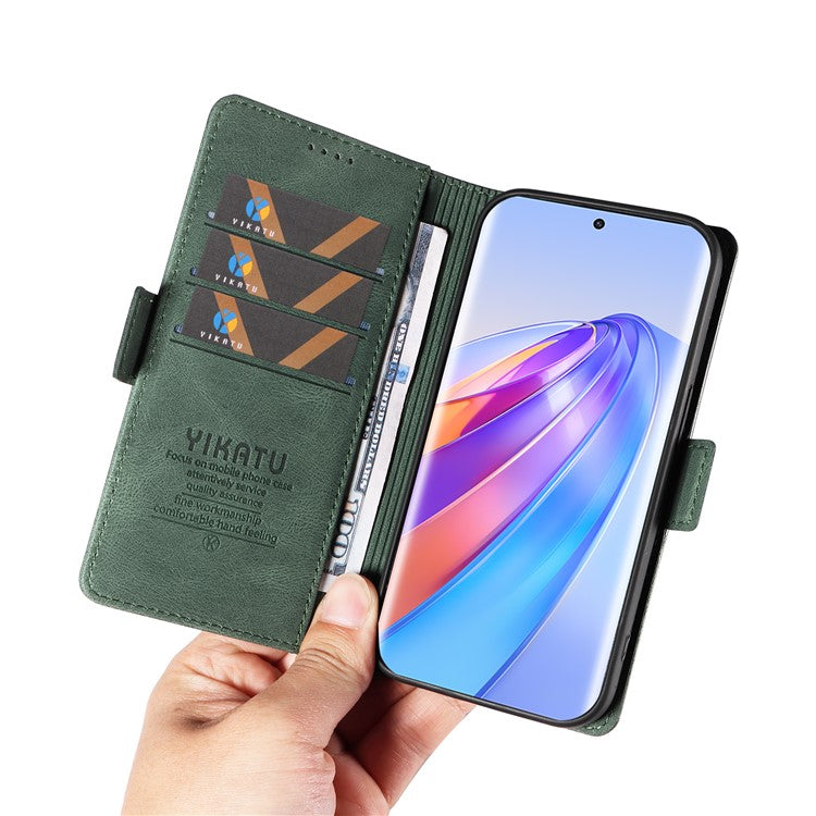 YIKATU YK-005 For Honor X40 5G / X9a 5G / Magic5 Lite 5G PU Leather Wallet Phone Case Stand Skin-touch Cover - Green