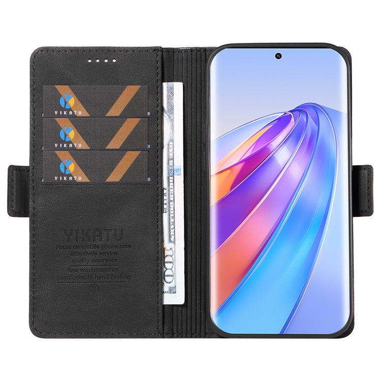 YIKATU YK-005 For Honor X40 5G / X9a 5G / Magic5 Lite 5G PU Leather Wallet Phone Case Stand Skin-touch Cover - Black