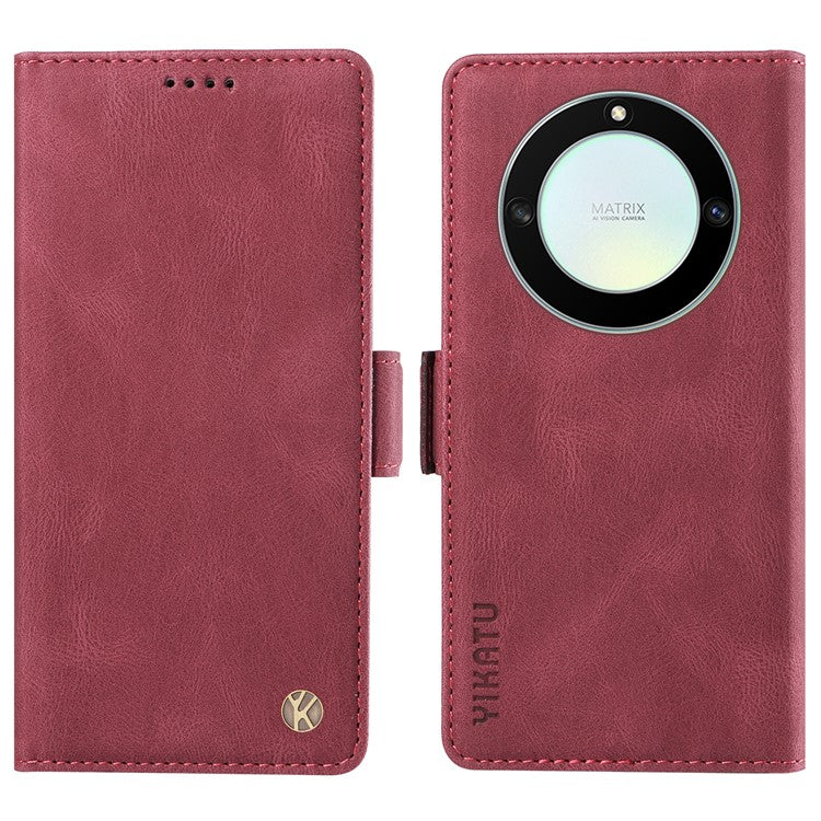 YIKATU YK-005 For Honor X40 5G / X9a 5G / Magic5 Lite 5G PU Leather Wallet Phone Case Stand Skin-touch Cover - Wine Red