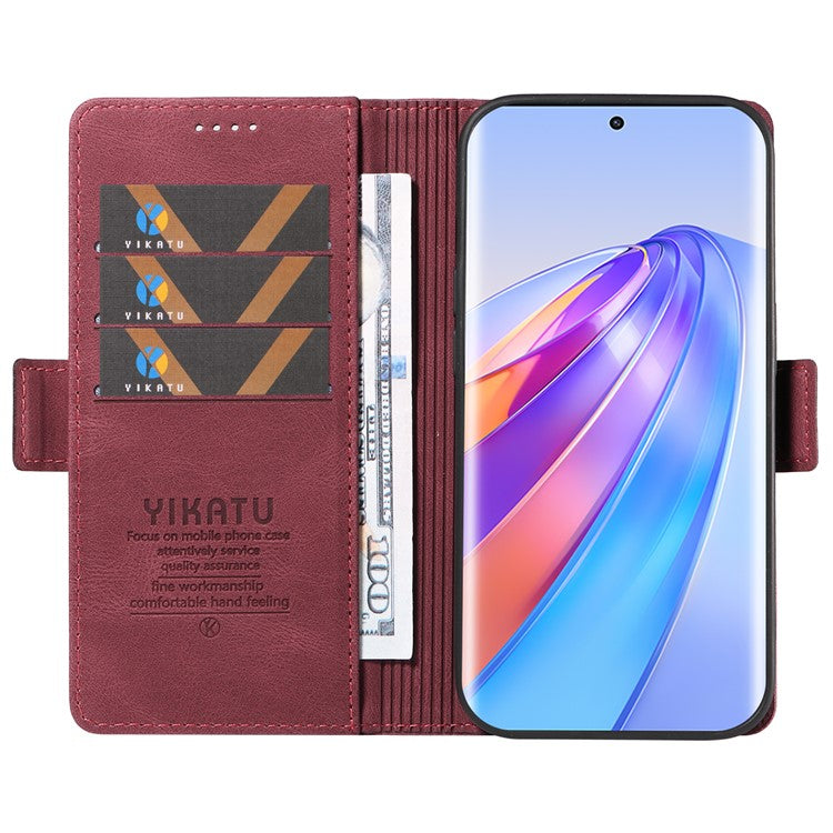 YIKATU YK-005 For Honor X40 5G / X9a 5G / Magic5 Lite 5G PU Leather Wallet Phone Case Stand Skin-touch Cover - Wine Red