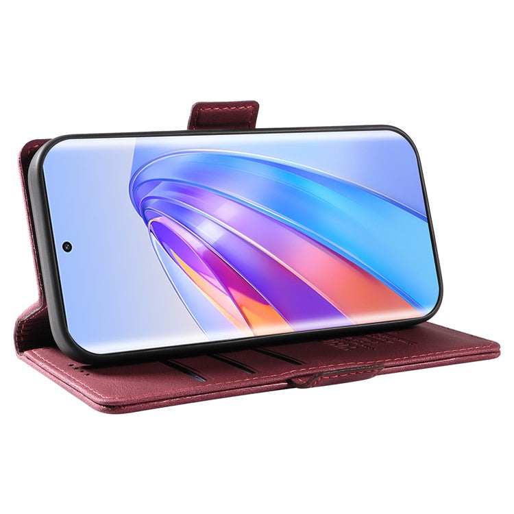 YIKATU YK-005 For Honor X40 5G / X9a 5G / Magic5 Lite 5G PU Leather Wallet Phone Case Stand Skin-touch Cover - Wine Red